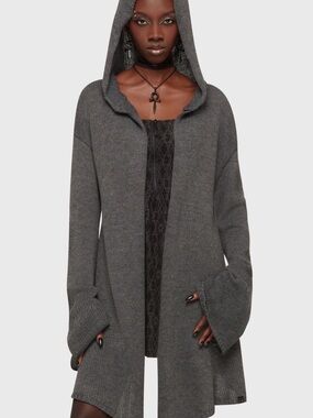 Killstar Hooded Forget Wishing Open Cardigan in Charcoal Gray